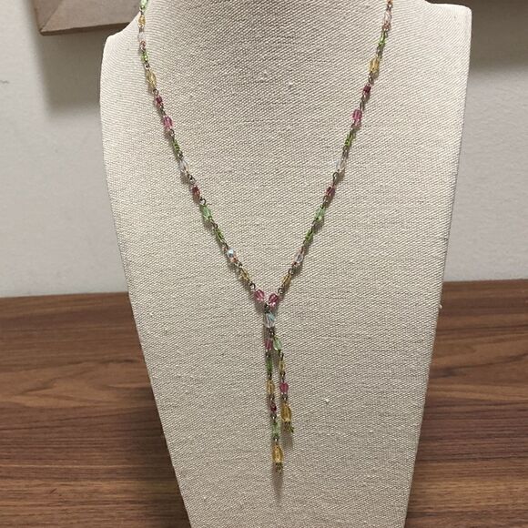 Multicolor Faceted Gem Stone Lariat Style Necklace with Sterling Silver Clasp. - Picture 1 of 4